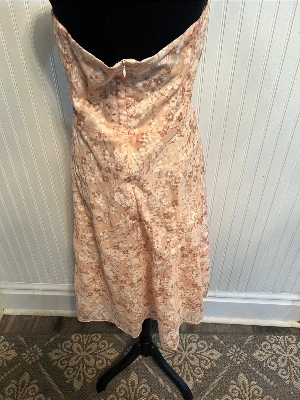 J. Crew Peach Floral Strapless Midi Dress
